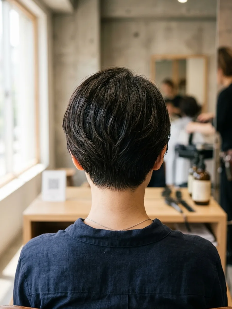 名取 コスタヘアー 大人ショート×白髪ぼかしハイライト - 後ろ姿