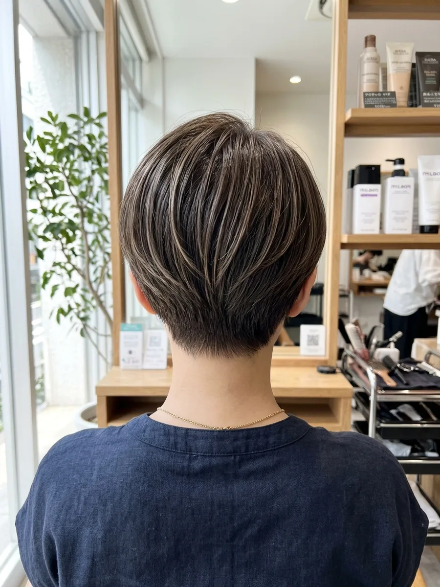 多賀城 コスタヘアー 艶感グレージュショート - 後ろ姿