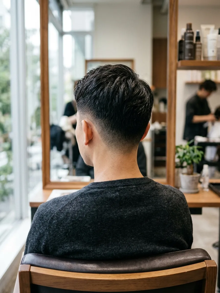 多賀城 コスタヘアー 丸みショート × フェードで作るひし形シルエット - 後ろ姿