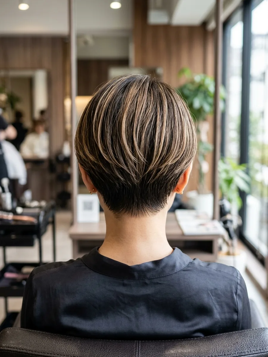 名取 コスタヘアー 大人カジュアルショート×透明感カラー - 後ろ姿