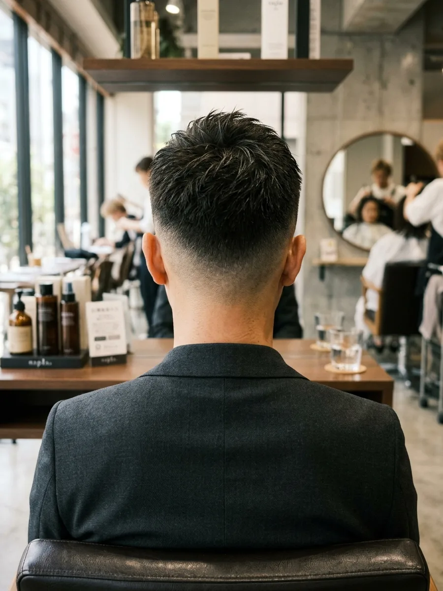 多賀城 コスタヘアー 丸みフォルムのメンズショート - 後ろ姿
