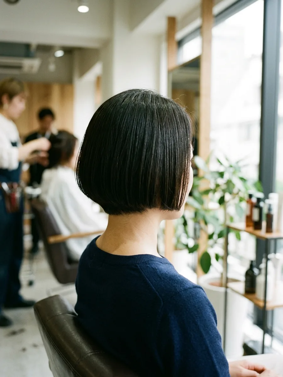 名取 コスタヘアー 大人ツヤボブ｜白髪ぼかしハイライト - 後ろ姿