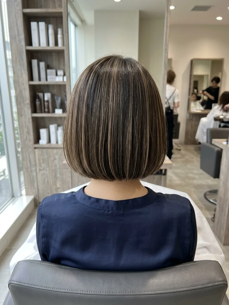 コスタヘアーで仕上げたツヤ感のあるカラーボブのスタイル例