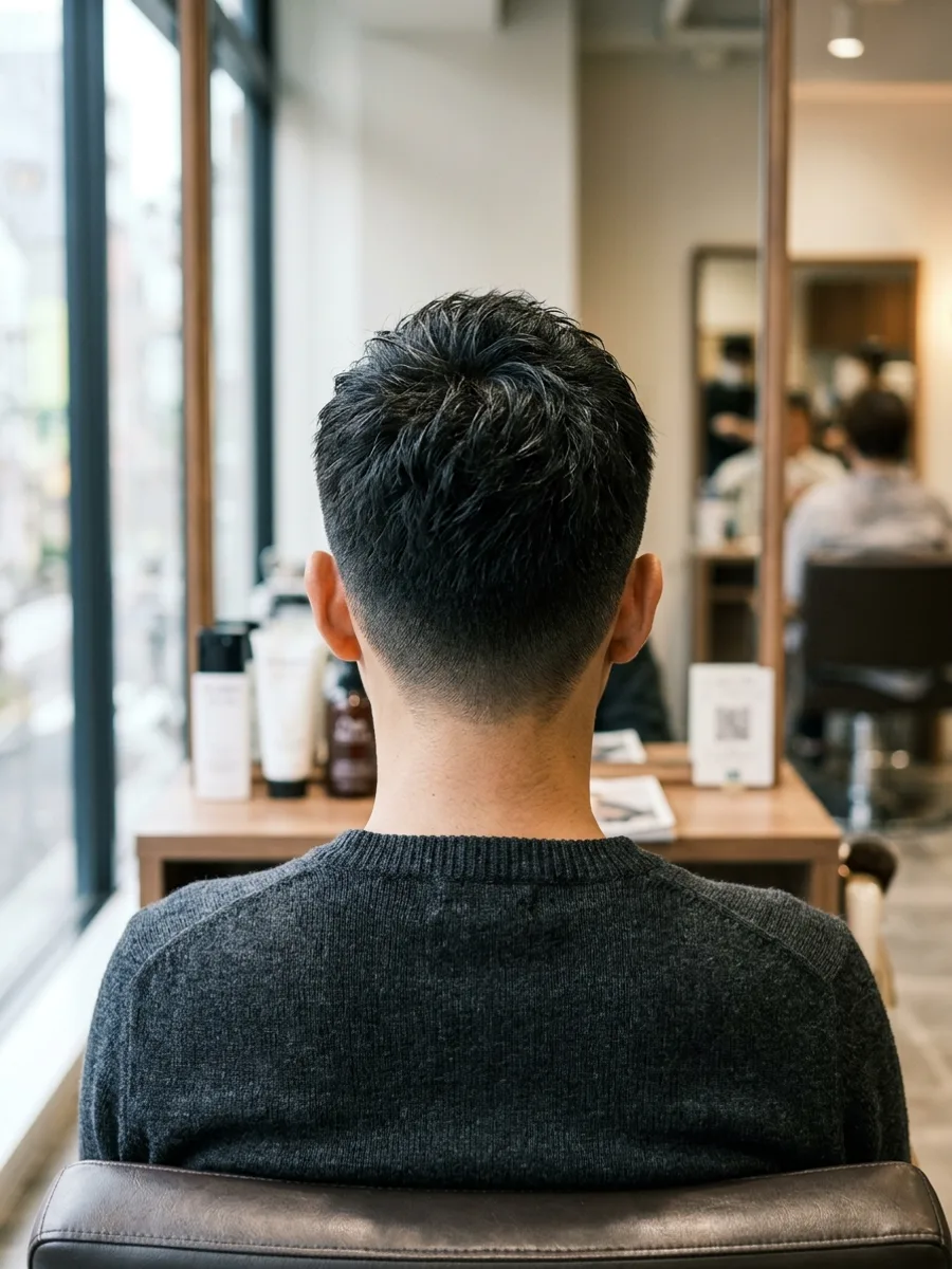 多賀城 コスタヘアー 丸みショート×フェードデザイン - 後ろ姿