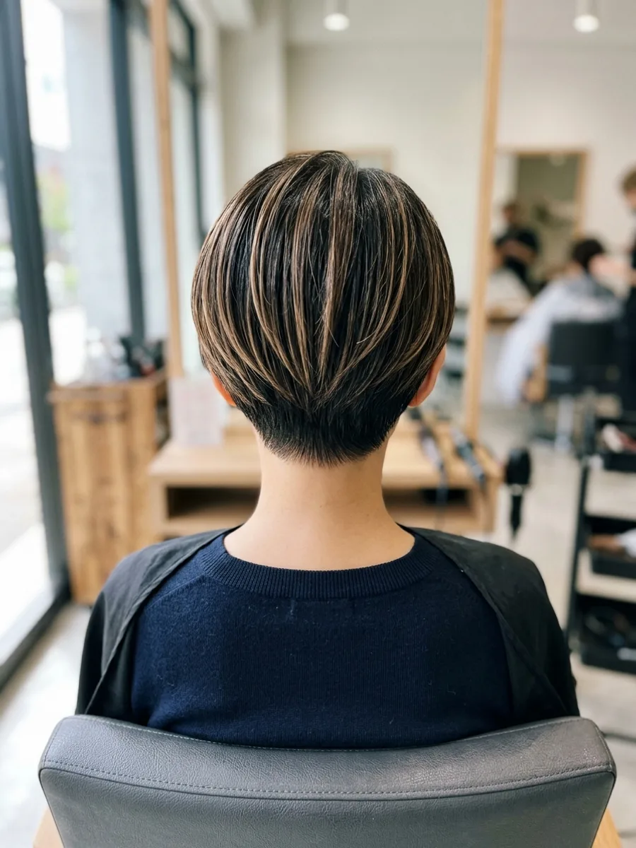 名取 コスタヘアー 大人カジュアルショート×ハイライト - 後ろ姿