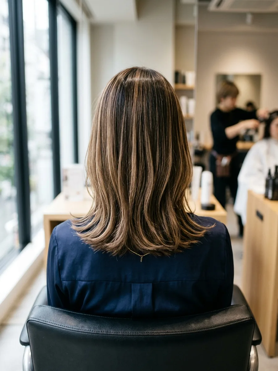 名取 コスタヘアー ツヤめくミディアムカラースタイル - 後ろ姿