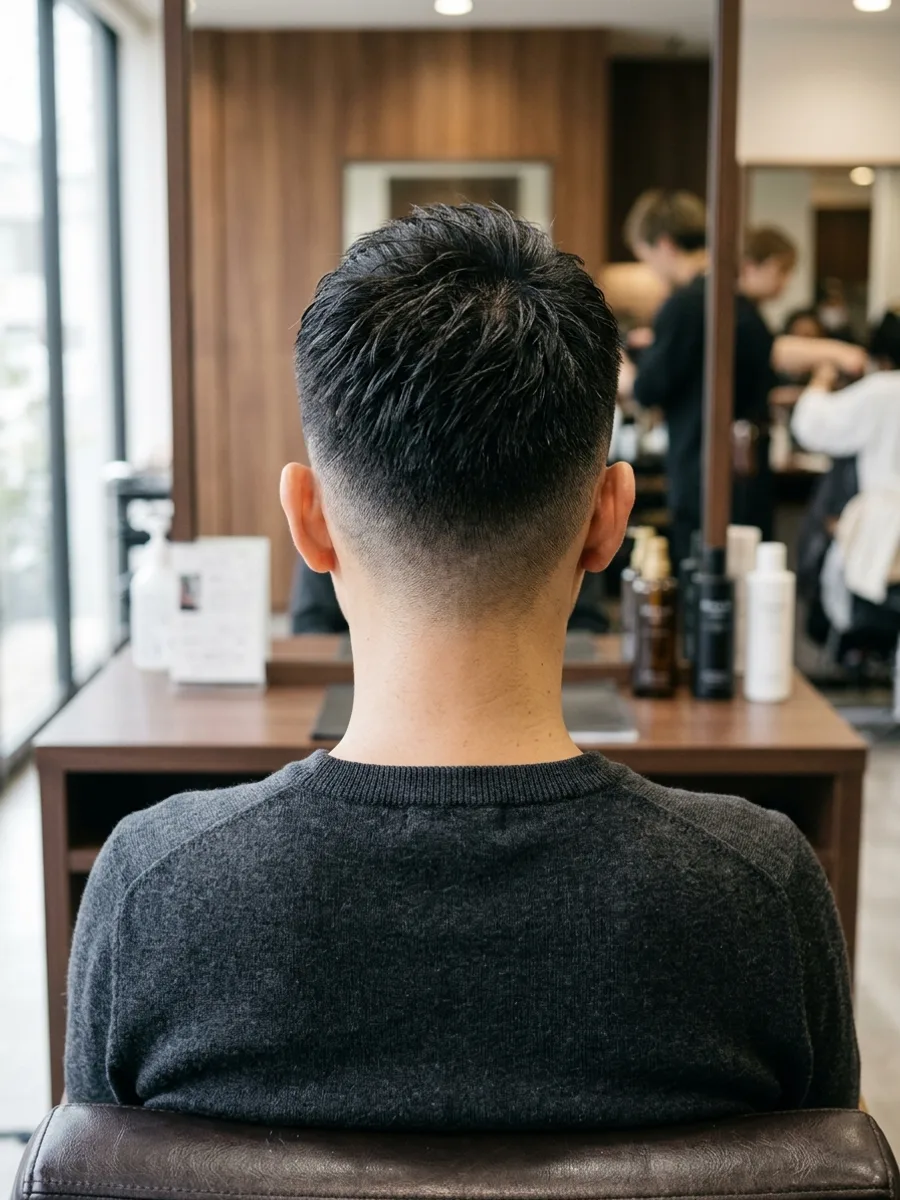 多賀城 コスタヘアー 丸みひし形シルエットのメンズショート - 後ろ姿