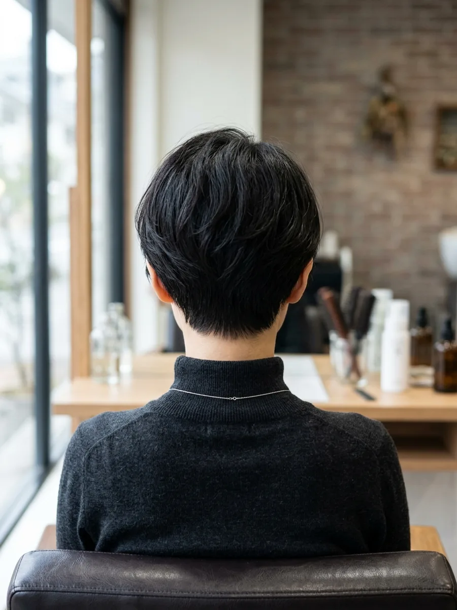名取 コスタヘアー 大人ショートで楽しむ白髪ぼかしハイライト - 後ろ姿