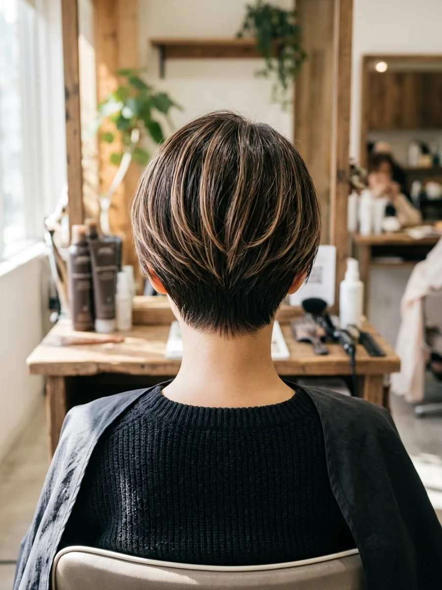 名取 コスタヘアー 骨格に似合う大人ショートカラー - 後ろ姿