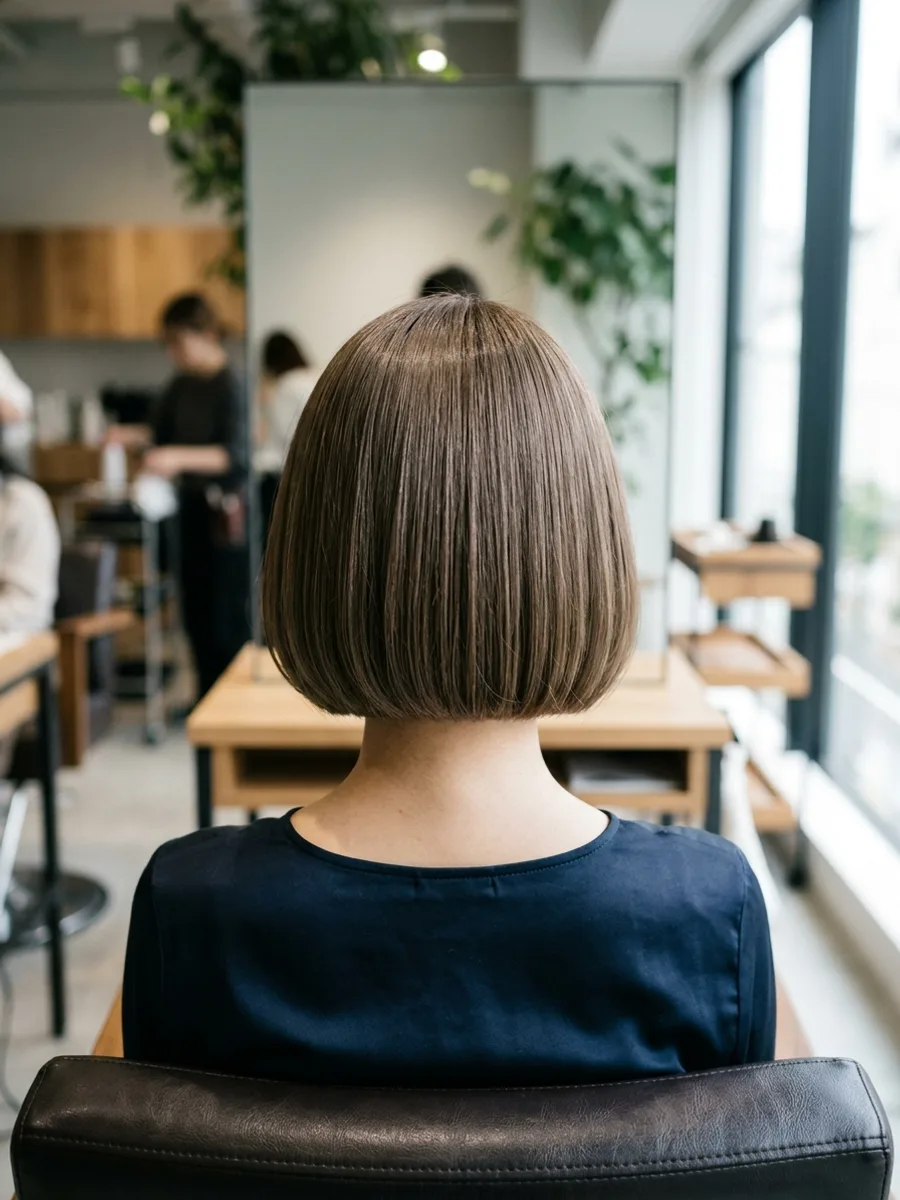 多賀城 コスタヘアー ツヤめくグレイカバーボブ - 後ろ姿