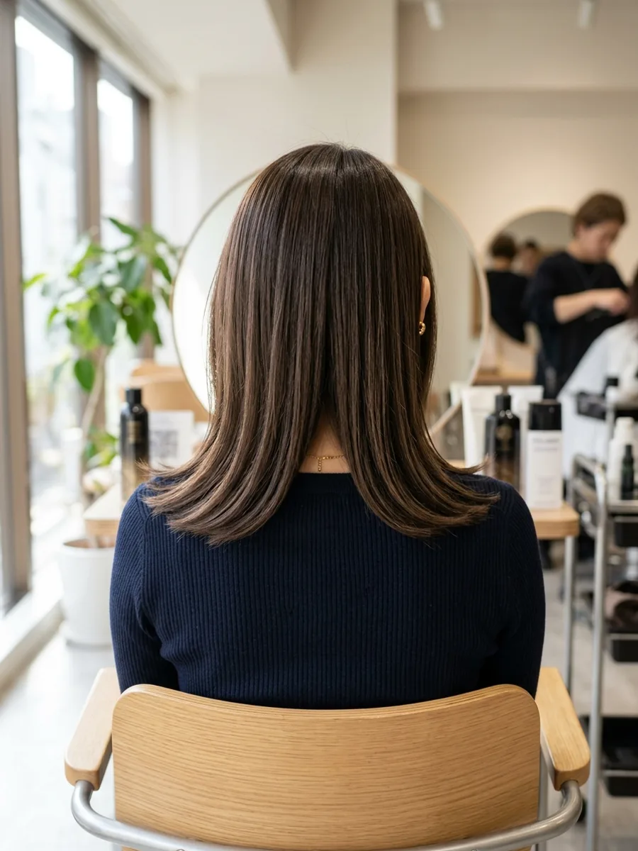 多賀城 コスタヘアー グレイカラーミディアムレイヤー - 後ろ姿
