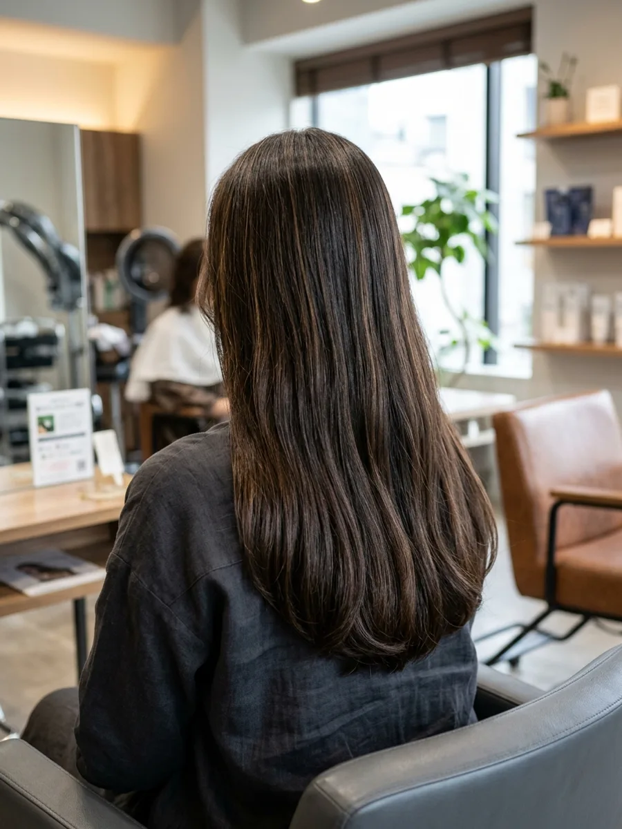 多賀城 コスタヘアー ツヤめくグレーロングスタイル - 後ろ姿