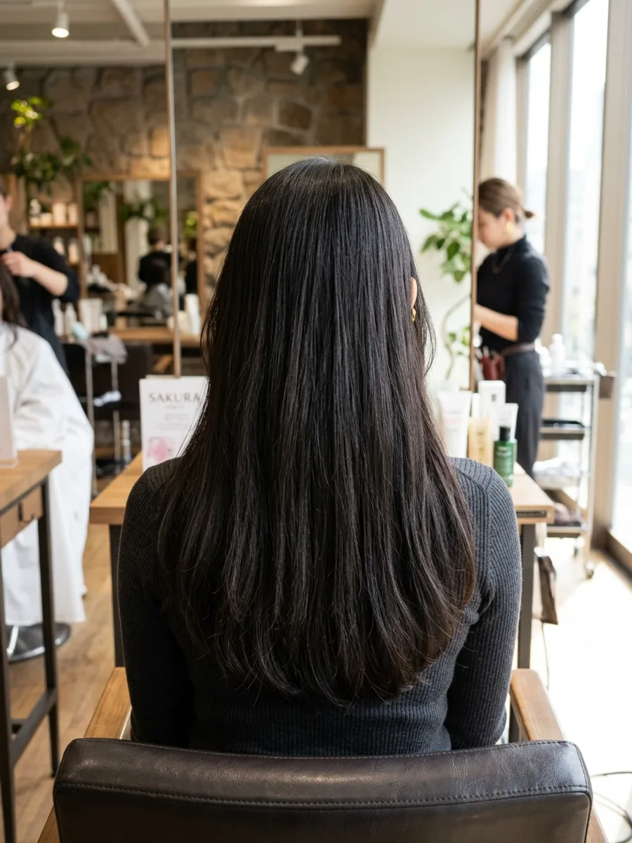 名取 コスタヘアー 柔らかツヤロングレイヤー - 後ろ姿
