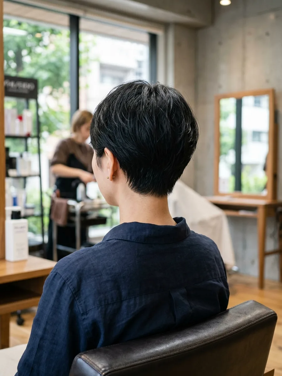 名取 コスタヘアー 大人ショート×白髪ぼかしハイライト - 後ろ姿