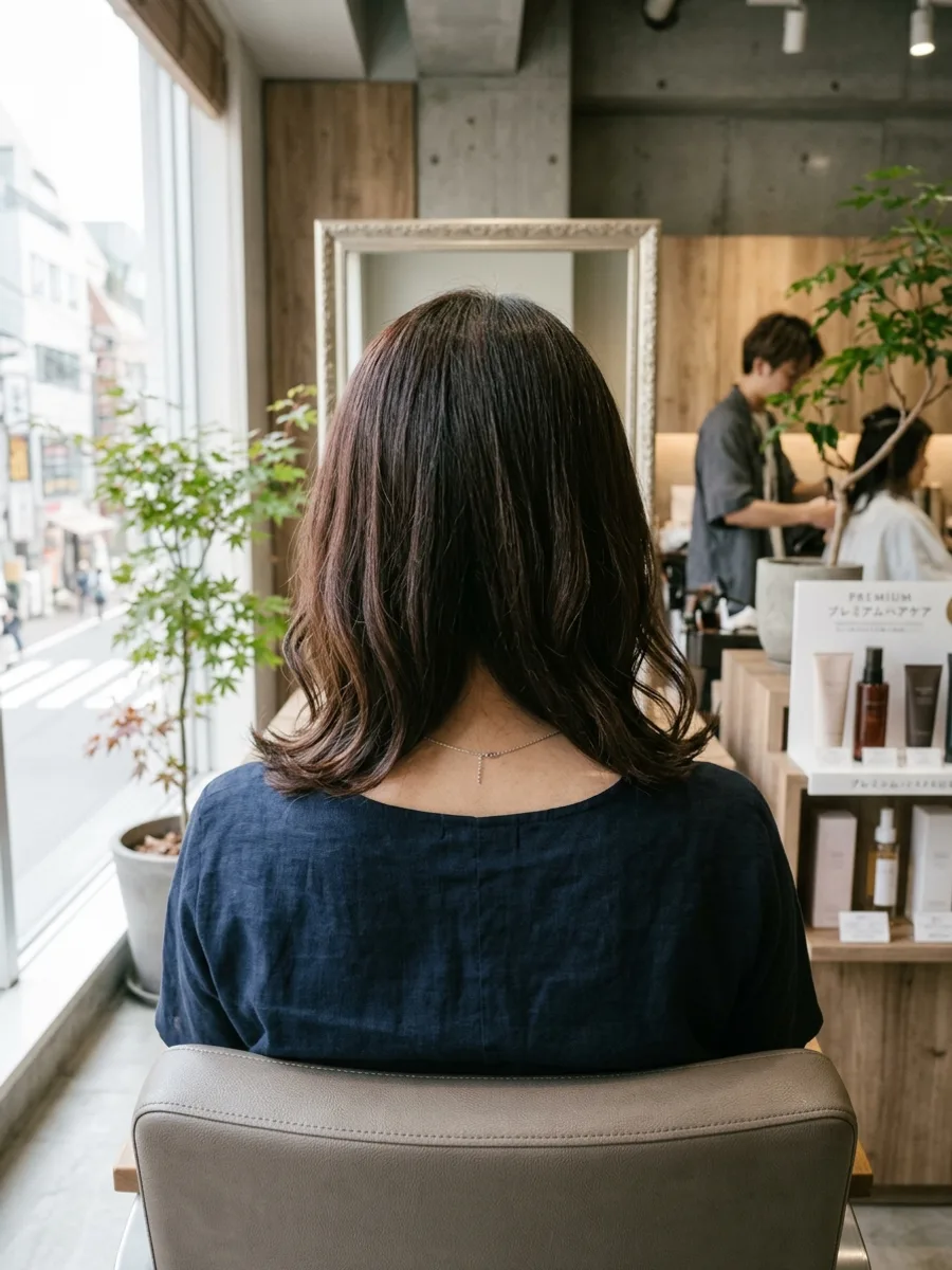 多賀城 コスタヘアー グレイカラーミディアム艶髪スタイル - 後ろ姿