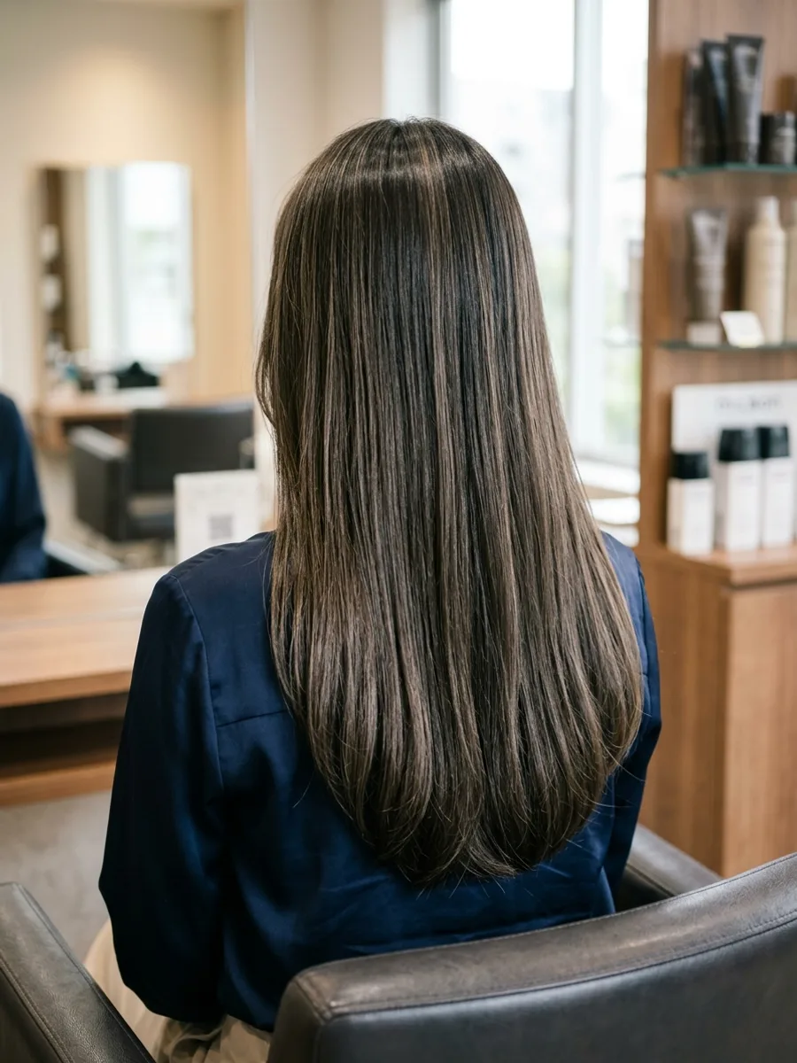 多賀城 コスタヘアー ツヤめくアッシュブラウンロング - 後ろ姿