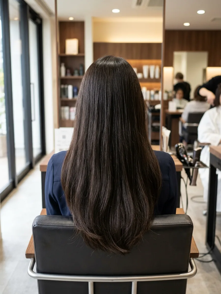 多賀城 コスタヘアー 柔らかグレイカラーのナチュラルロング - 後ろ姿