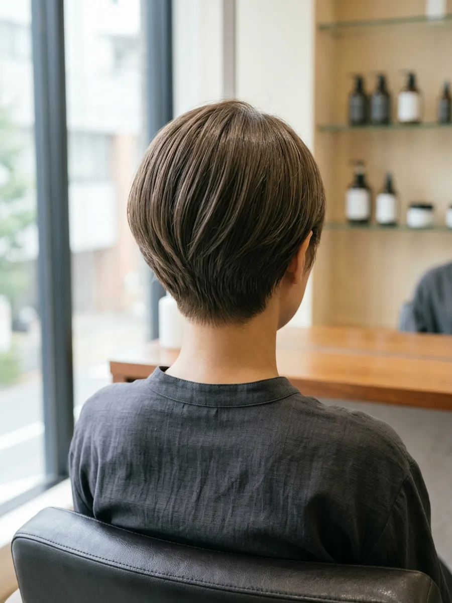 多賀城 コスタヘアー 大人ショートカラー｜艶感グレイカバー - 後ろ姿