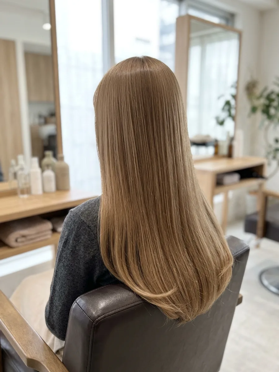 名取 コスタヘアー ツヤ感カラーのフェミニンロング - 後ろ姿